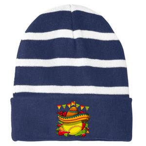 Softball Team Cinco De Mayo Tacos And Softball Striped Beanie with Solid Band