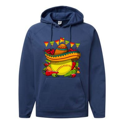 Softball Team Cinco De Mayo Tacos And Softball Performance Fleece Hoodie