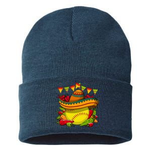 Softball Team Cinco De Mayo Tacos And Softball Sustainable Knit Beanie