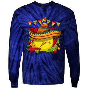 Softball Team Cinco De Mayo Tacos And Softball Tie-Dye Long Sleeve Shirt