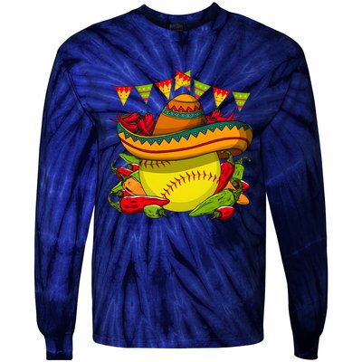 Softball Team Cinco De Mayo Tacos And Softball Tie-Dye Long Sleeve Shirt