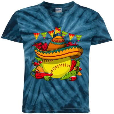 Softball Team Cinco De Mayo Tacos And Softball Kids Tie-Dye T-Shirt