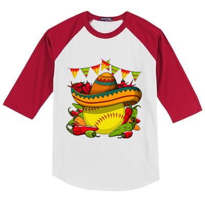 Softball Team Cinco De Mayo Tacos And Softball Kids Colorblock Raglan Jersey