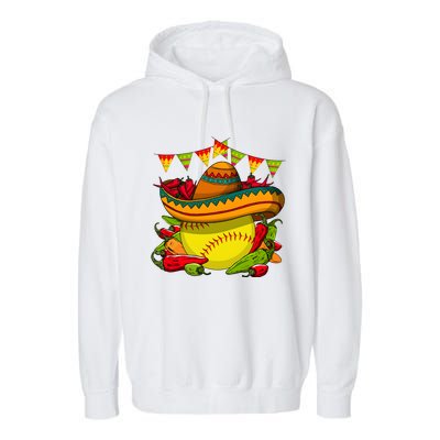 Softball Team Cinco De Mayo Tacos And Softball Garment-Dyed Fleece Hoodie