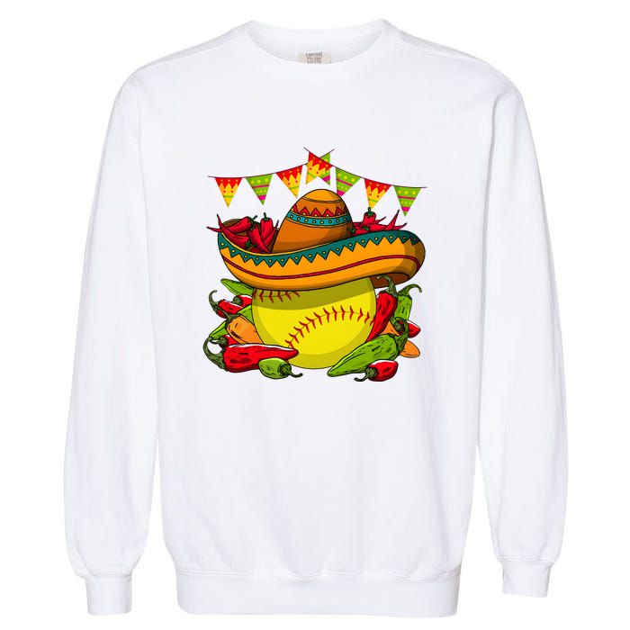 Softball Team Cinco De Mayo Tacos And Softball Garment-Dyed Sweatshirt