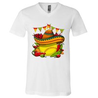 Softball Team Cinco De Mayo Tacos And Softball V-Neck T-Shirt