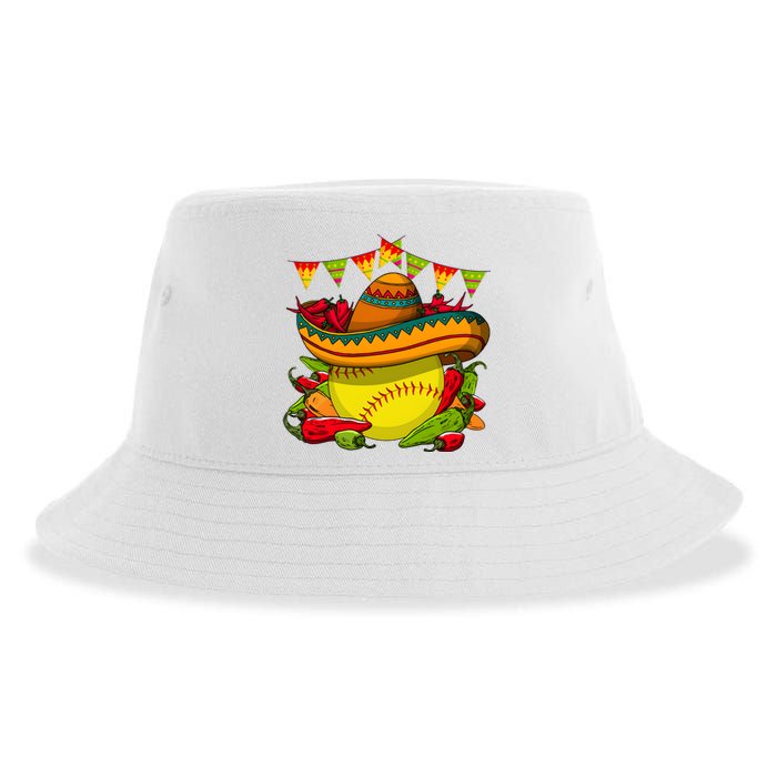 Softball Team Cinco De Mayo Tacos And Softball Sustainable Bucket Hat