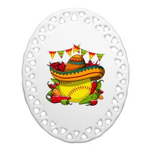 Softball Team Cinco De Mayo Tacos And Softball Ceramic Oval Ornament