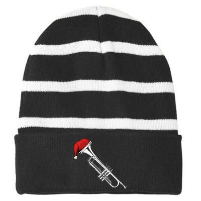 Santa Trumpet Christmas Jazz Music Xmas  For Trumpet Player Striped Beanie with Solid Band