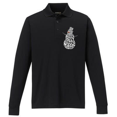 Snow Typography Christmas Word Art Gift Performance Long Sleeve Polo