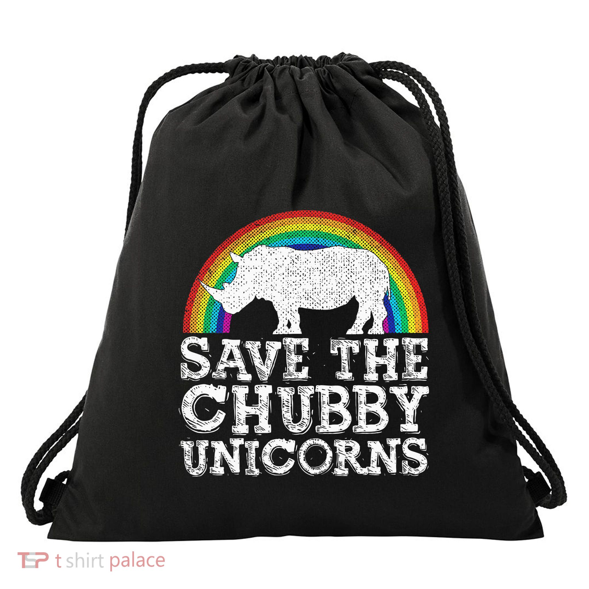 Save The Chubby Unicorns Gift Rhino Conservation Rainbow Drawstring Bag