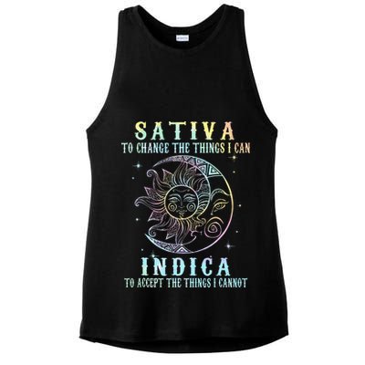 Sativa To Change The Things I Can Indica Cannabis W Tie Dye Ladies PosiCharge Tri-Blend Wicking Tank