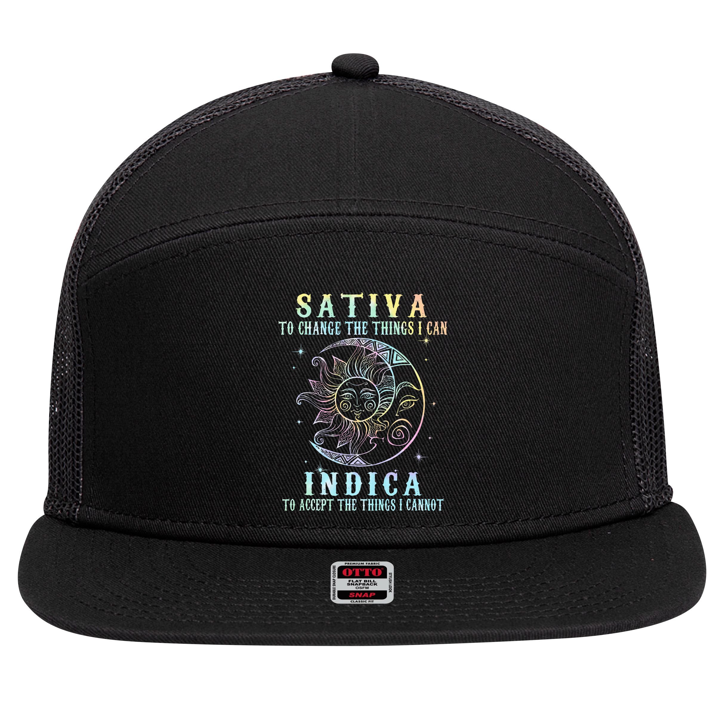 Sativa To Change The Things I Can Indica Cannabis W Tie Dye 7 Panel Mesh Trucker Snapback Hat