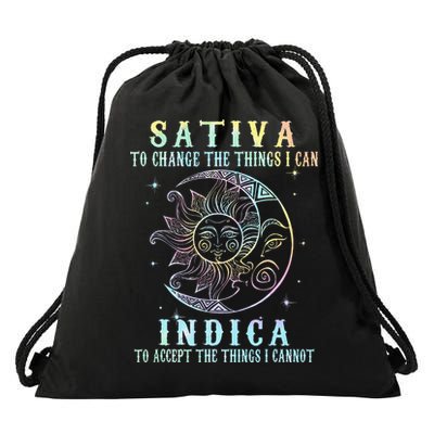 Sativa To Change The Things I Can Indica Cannabis W Tie Dye Drawstring Bag