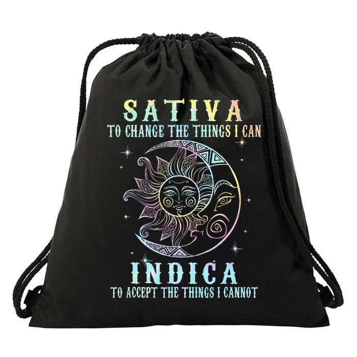 Sativa To Change The Things I Can Indica Cannabis W Tie Dye Drawstring Bag
