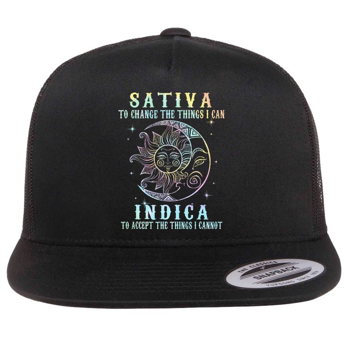 Sativa To Change The Things I Can Indica Cannabis W Tie Dye Flat Bill Trucker Hat