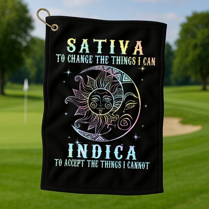 Sativa To Change The Things I Can Indica Cannabis W Tie Dye Golf Towel
