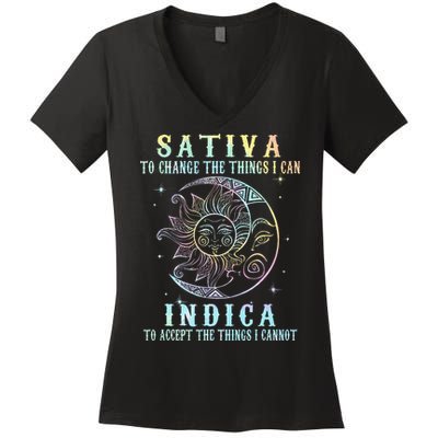 Sativa To Change The Things I Can Indica Cannabis W Tie Dye Women's V-Neck T-Shirt