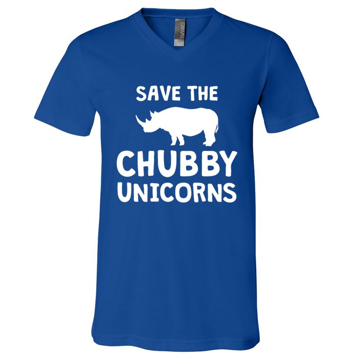 Save The Chubby Unicorns Rhino Gift Funny Rhino Lover Gift V-Neck T-Shirt