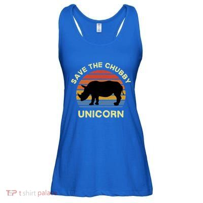 Save The Chubby Unicorn Funny Rhino Vintage Animal Rights Gift Ladies Essential Flowy Tank