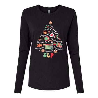 Speech Therapy Christmas Tree Merry Xmas Slp Therapist Funny Womens Cotton Relaxed Long Sleeve T-Shirt