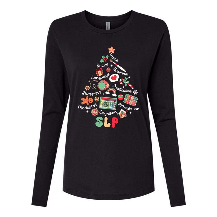 Speech Therapy Christmas Tree Merry Xmas Slp Therapist Funny Womens Cotton Relaxed Long Sleeve T-Shirt