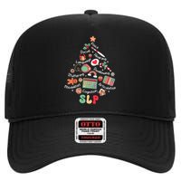 Speech Therapy Christmas Tree Merry Xmas Slp Therapist Funny High Crown Mesh Back Trucker Hat