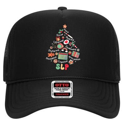 Speech Therapy Christmas Tree Merry Xmas Slp Therapist Funny High Crown Mesh Back Trucker Hat