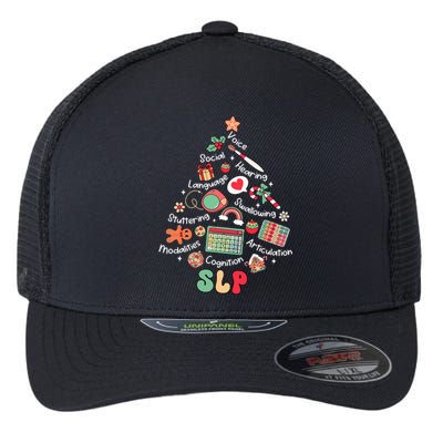 Speech Therapy Christmas Tree Merry Xmas Slp Therapist Funny Flexfit Unipanel Trucker Cap