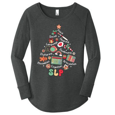 Speech Therapy Christmas Tree Merry Xmas Slp Therapist Funny Women's Perfect Tri Tunic Long Sleeve Shirt