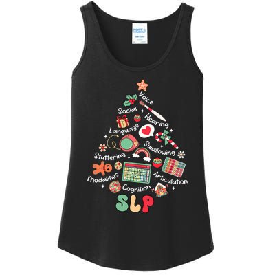 Speech Therapy Christmas Tree Merry Xmas Slp Therapist Funny Ladies Essential Tank