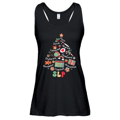 Speech Therapy Christmas Tree Merry Xmas Slp Therapist Funny Ladies Essential Flowy Tank