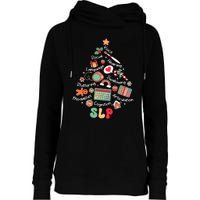 Speech Therapy Christmas Tree Merry Xmas Slp Therapist Funny Womens Funnel Neck Pullover Hood