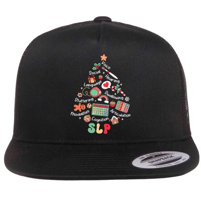 Speech Therapy Christmas Tree Merry Xmas Slp Therapist Funny Flat Bill Trucker Hat