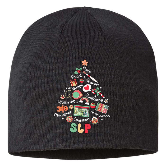 Speech Therapy Christmas Tree Merry Xmas Slp Therapist Funny Sustainable Beanie