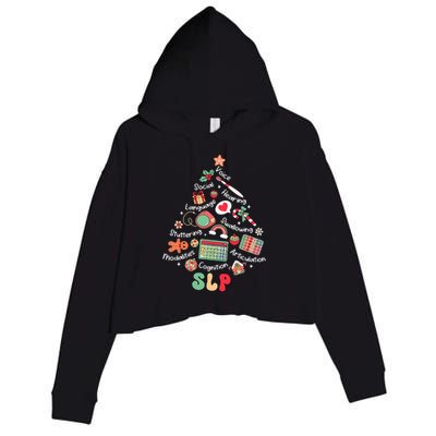 Speech Therapy Christmas Tree Merry Xmas Slp Therapist Funny Crop Fleece Hoodie