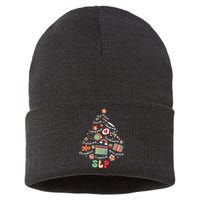 Speech Therapy Christmas Tree Merry Xmas Slp Therapist Funny Sustainable Knit Beanie