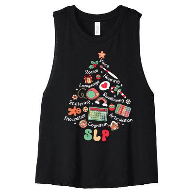 Speech Therapy Christmas Tree Merry Xmas Slp Therapist Funny Women's Racerback Cropped Tank