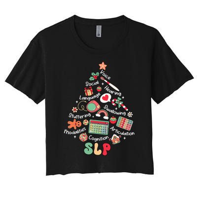 Speech Therapy Christmas Tree Merry Xmas Slp Therapist Funny Women's Crop Top Tee