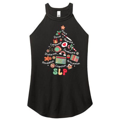 Speech Therapy Christmas Tree Merry Xmas Slp Therapist Funny Women's Perfect Tri Rocker Tank