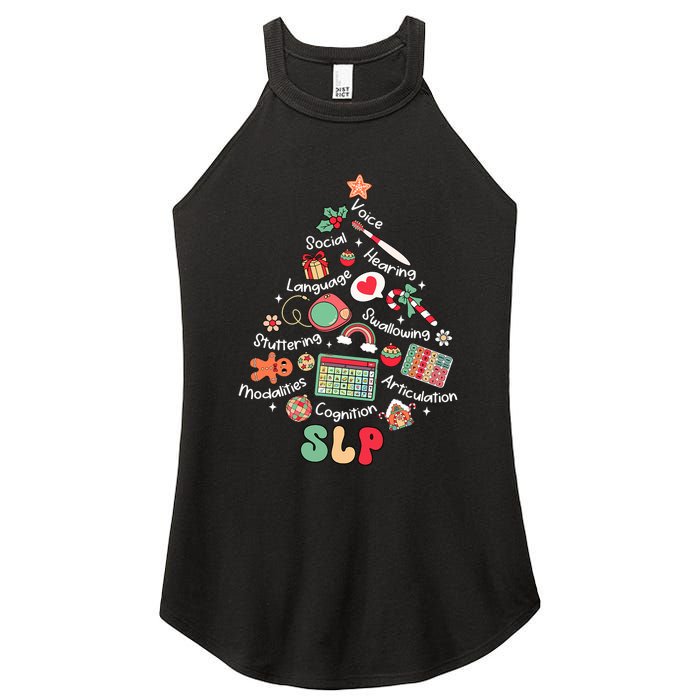 Speech Therapy Christmas Tree Merry Xmas Slp Therapist Funny Women's Perfect Tri Rocker Tank