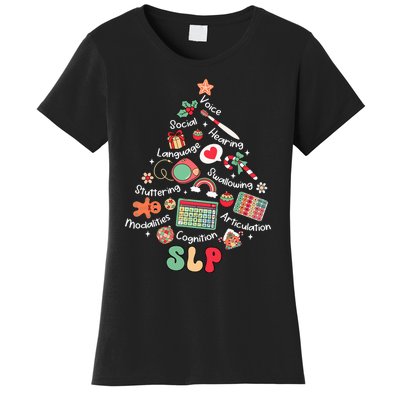 Speech Therapy Christmas Tree Merry Xmas Slp Therapist Funny Women's T-Shirt