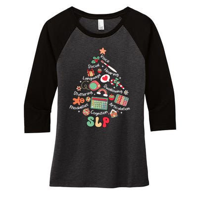 Speech Therapy Christmas Tree Merry Xmas Slp Therapist Funny Women's Tri-Blend 3/4-Sleeve Raglan Shirt