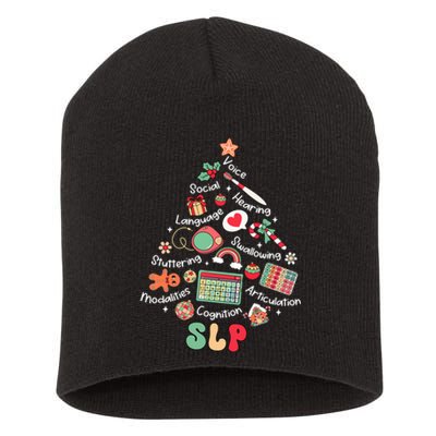 Speech Therapy Christmas Tree Merry Xmas Slp Therapist Funny Short Acrylic Beanie