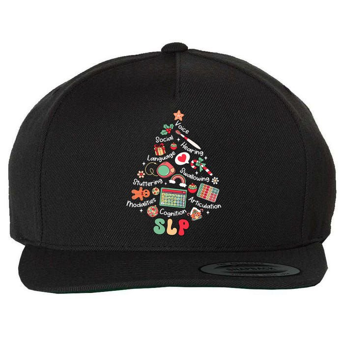 Speech Therapy Christmas Tree Merry Xmas Slp Therapist Funny Wool Snapback Cap