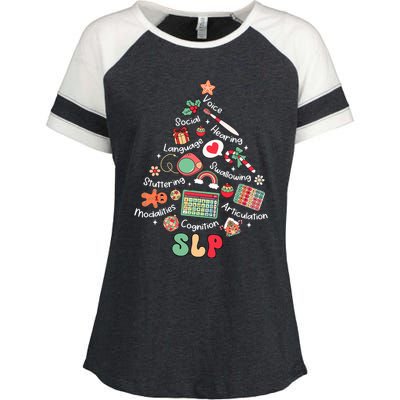 Speech Therapy Christmas Tree Merry Xmas Slp Therapist Funny Enza Ladies Jersey Colorblock Tee