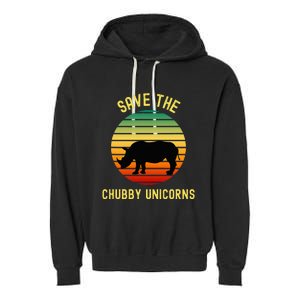 Save The Chubby Unicorns Rhino Funny Retro Rhino Lover Garment-Dyed Fleece Hoodie