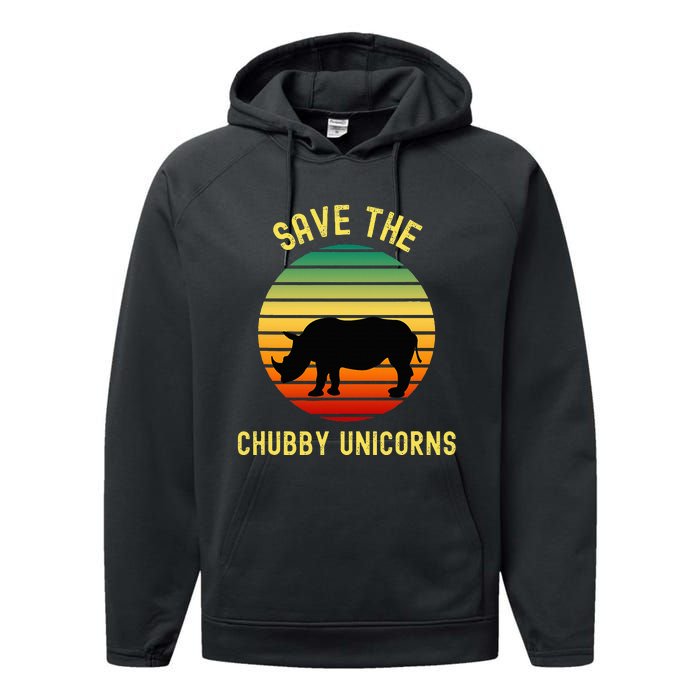 Save The Chubby Unicorns Rhino Funny Retro Rhino Lover Performance Fleece Hoodie