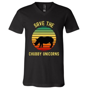 Save The Chubby Unicorns Rhino Funny Retro Rhino Lover V-Neck T-Shirt