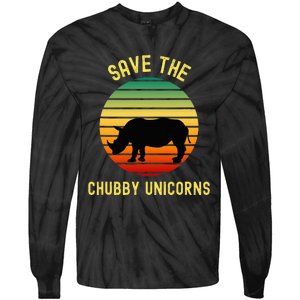 Save The Chubby Unicorns Rhino Funny Retro Rhino Lover Tie-Dye Long Sleeve Shirt